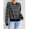 imageFloerns Womens Drop Shoulder Striped Long Sleeve SweatshirtBlack Red Heart