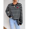 imageFloerns Womens Drop Shoulder Striped Long Sleeve SweatshirtBlack Red Heart