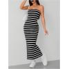 imageFloerns Womens Sleeveless Tube Top Sexy Strapless Bodycon Maxi Club DressBlack Striped