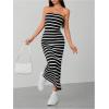 imageFloerns Womens Sleeveless Tube Top Sexy Strapless Bodycon Maxi Club DressBlack Striped