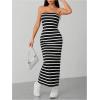 imageFloerns Womens Sleeveless Tube Top Sexy Strapless Bodycon Maxi Club DressBlack Striped
