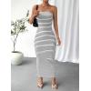 imageFloerns Womens Sleeveless Tube Top Sexy Strapless Bodycon Maxi Club DressBlack and White
