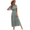 imageFloerns Womens Boho Floral Short Sleeve Crew Neck A Line Smocked Maxi DressB Green Multi