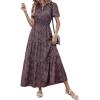 imageFloerns Womens Boho Floral Short Sleeve Crew Neck A Line Smocked Maxi DressRed Flower Multi