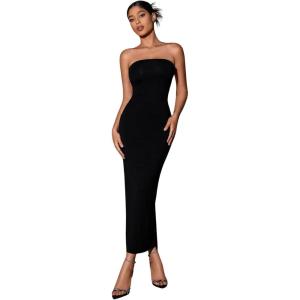 imageFloerns Womens Sleeveless Tube Top Sexy Strapless Bodycon Maxi Club DressA Black