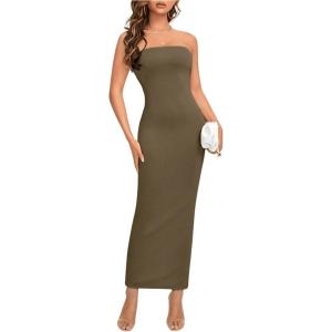 imageFloerns Womens Sleeveless Tube Top Sexy Strapless Bodycon Maxi Club DressArmy Green