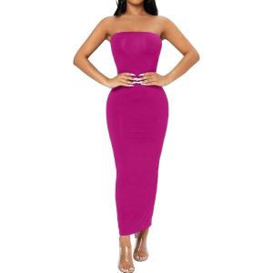 imageFloerns Womens Sleeveless Tube Top Sexy Strapless Bodycon Maxi Club DressHot Pink