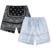imageFloerns Boys 2 Pcs Boho Paisley Print Drawstring Waist Summer Beach Shorts with PocketsLight Grey