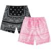 imageFloerns Boys 2 Pcs Boho Paisley Print Drawstring Waist Summer Beach Shorts with PocketsPink