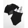 imageFloerns Girls Spaghetti Strap One Piece Swimsuit with Short Sleeve Mesh Cover UpBlack