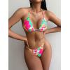 imageFloerns Womens 2 Piece Allover Print Halter Tie Back Triangle Bikini SwimsuitPink Multi