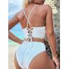 imageFloerns Womens 2 Piece Criss Cross Lace Up Rhinestone Strap Scllop Trim Bathing SuitWhite