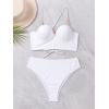 imageFloerns Womens 2 Piece Criss Cross Lace Up Rhinestone Strap Scllop Trim Bathing SuitWhite