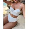 imageFloerns Womens 2 Piece Criss Cross Lace Up Rhinestone Strap Scllop Trim Bathing SuitWhite