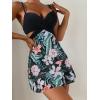 imageFloerns Womens 2 Piece Floral Print Wrap Cutout Bathing Suit Skirtini with BottomsBlack