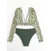 imageFloerns Womens Bathing Suit Long Sleeve Twist Front High Waisted Bikini SetGreen