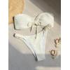 imageFloerns Womens Bathing Suit Tie Front Strapless Bandeau 2 Piece Bikini Swimsuit Beige Medium