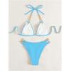 imageFloerns Womens Micro Triangle Bikini Set Cut Out Chain Two Piece Bathing SuitMint Blue