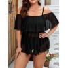 imageFloerns Womens Plus Size 2 Piece Cold Shoulder Layered Top High Waist Bottoms Tankini SwimsuitBlack