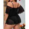 imageFloerns Womens Plus Size 2 Piece Cold Shoulder Layered Top High Waist Bottoms Tankini SwimsuitBlack