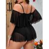 imageFloerns Womens Plus Size 2 Piece Cold Shoulder Layered Top High Waist Bottoms Tankini SwimsuitBlack