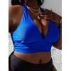 imageFloerns Womens Plus Size Bathing Suit Halter Neck Tie Back Solid Bikini TopBlue