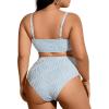 imageFloerns Womens Plus Size Bikini Sets Striped Print High Waist Bathing SuitLight Blue