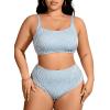 imageFloerns Womens Plus Size Bikini Sets Striped Print High Waist Bathing SuitLight Blue