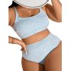 imageFloerns Womens Plus Size Bikini Sets Striped Print High Waist Bathing SuitLight Blue