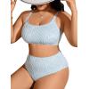 imageFloerns Womens Plus Size Bikini Sets Striped Print High Waist Bathing SuitLight Blue