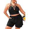 imageFloerns Womens Plus Size Swim Board Shorts with Pockets Bathing Suit ShortsBlack