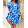 imageFloerns Womens Plus Size Wrap V Neck Short Sleeve Ruffle Hem A Line Short DressBlue Leaf