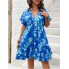 imageFloerns Womens Plus Size Wrap V Neck Short Sleeve Ruffle Hem A Line Short DressBlue Leaf