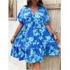 imageFloerns Womens Plus Size Wrap V Neck Short Sleeve Ruffle Hem A Line Short DressBlue Leaf