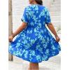 imageFloerns Womens Plus Size Wrap V Neck Short Sleeve Ruffle Hem A Line Short DressBlue Leaf
