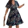 imageFloerns Womens Plus Size Wrap V Neck Short Sleeve Ruffle Hem A Line Short DressDark Blue