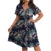 imageFloerns Womens Plus Size Wrap V Neck Short Sleeve Ruffle Hem A Line Short DressDark Blue