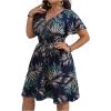 imageFloerns Womens Plus Size Wrap V Neck Short Sleeve Ruffle Hem A Line Short DressDark Blue