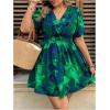 imageFloerns Womens Plus Size Wrap V Neck Short Sleeve Ruffle Hem A Line Short DressGreen and Blue
