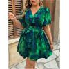 imageFloerns Womens Plus Size Wrap V Neck Short Sleeve Ruffle Hem A Line Short DressGreen and Blue