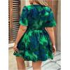 imageFloerns Womens Plus Size Wrap V Neck Short Sleeve Ruffle Hem A Line Short DressGreen and Blue