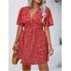 imageFloerns Womens Plus Size Wrap V Neck Short Sleeve Ruffle Hem A Line Short DressRed Foral
