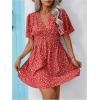 imageFloerns Womens Plus Size Wrap V Neck Short Sleeve Ruffle Hem A Line Short DressRed Foral