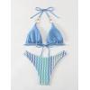 imageFloerns Womens Striped Print High Cut Halter Neck Triangle Bikini SwimsuitBlue