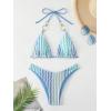 imageFloerns Womens Striped Print High Cut Halter Neck Triangle Bikini SwimsuitBlue