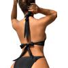 imageFloerns Womens Tie Front Floral Appliques Deep V Neck Backless Halter Bikini TopsBlack