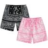 imageFloerns Boys 2 Pcs Boho Paisley Print Drawstring Waist Summer Beach Shorts with PocketsPink