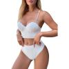 imageFloerns Womens 2 Piece Criss Cross Lace Up Rhinestone Strap Scllop Trim Bathing SuitWhite