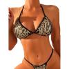 imageFloerns Womens Leopard Print Swim Top Sequin Tie Back Triangle Halter Bikini Top