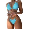 imageFloerns Womens Micro Triangle Bikini Set Cut Out Chain Two Piece Bathing SuitMint Blue